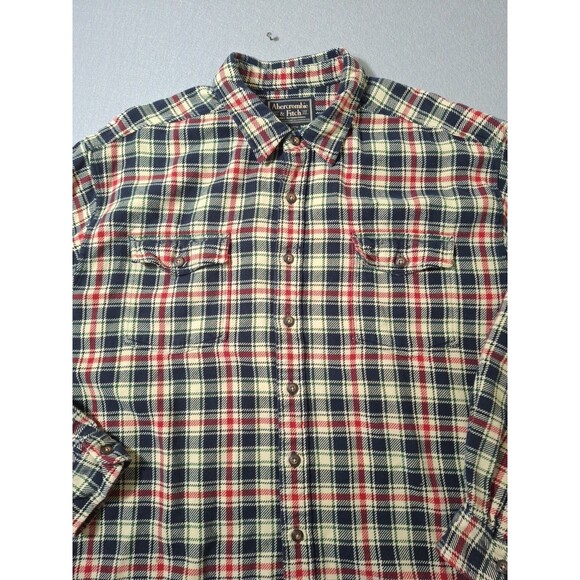 Abercrombie & Fitch Heavy Flannel Mens XXL Nova Check Plaid Shacket Relaxed EUC - Picture 2 of 9
